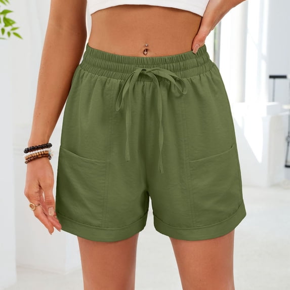 YTCAMLO Womens High Waisted Cargo Shorts Casual Loose Fit Hiking Shorts Lightweight Athletic Short with Pockets Drawstring Lounge Shorts, Green XL