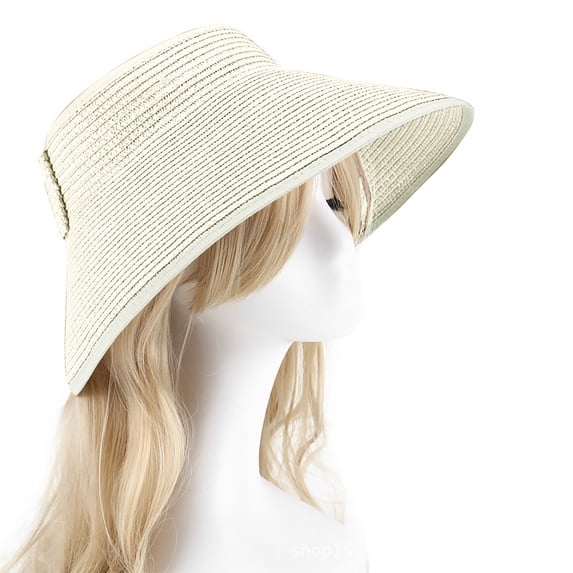 YTCAMLO Womens Sun Hat Wide Brim Foldable Straw Beach Visor Hat with Bow Summer Lightweight Breathable Ponytail Packable Cap