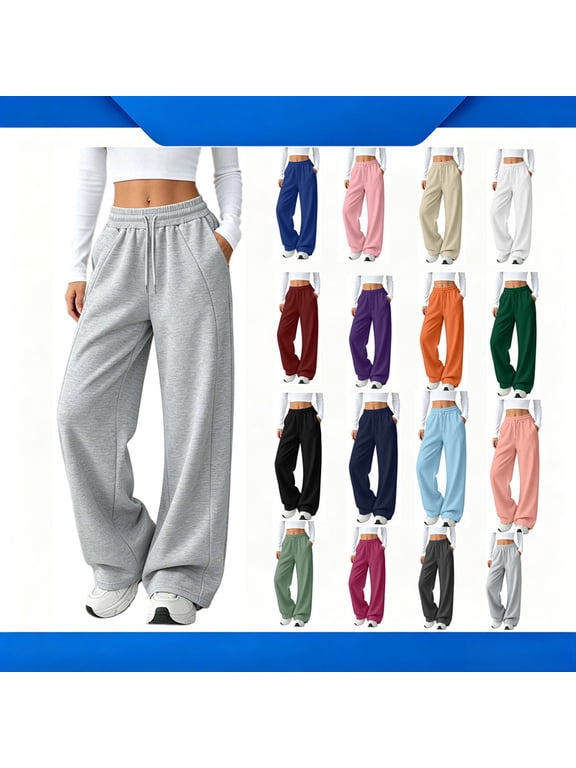 Womens Sweatpants Fleece Wide Leg Lined Baggy Lounge Sweat Pants