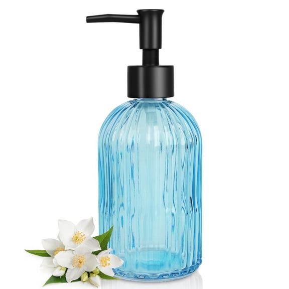 Empty Bottle, 13.5 Ounce Glass Soap Dispenser , Refillable Hand Sanitizer Bottle , Bathroom Kitchen General Purpose, Blue