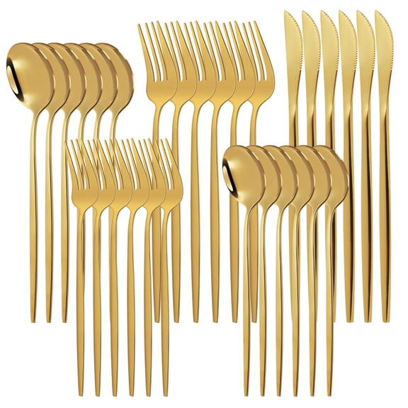 30 Pcs Gold Silverware Set Service for 6, Premium 18/10 Stainless Steel Flatware Set, Cutlery Utensil Set, Durable Home Kitchen Eating Tableware Set, Include Fork Knife Spoon Set, Dishwasher Safe