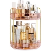 360  Rotating Makeup Organizer, 2 Tier Adjustable Perfume Organizer , Multi-Function Spinning Cosmetics Skincare Storage for Bedroom, Dresser, Countertop,Pink