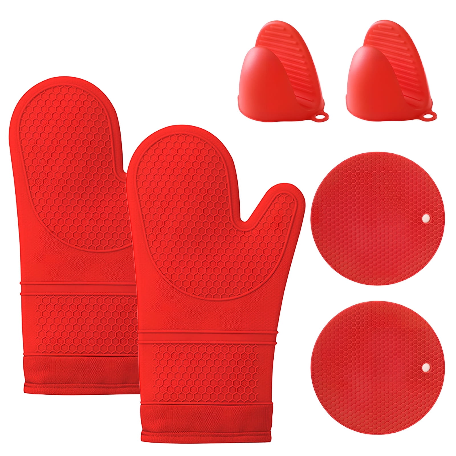 YTCYKJ 6PCS Heat Resistant Oven Mitts Set (500°F) with Silicone Grips ...
