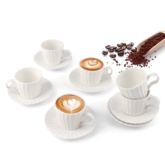 3.4oz Espresso Cups with Saucers, 100ml Porcelain Coffee Cups Set of 6 , Coffee Mug for Coffee Drinks, Latte, Cafe Mocha,Tea,White