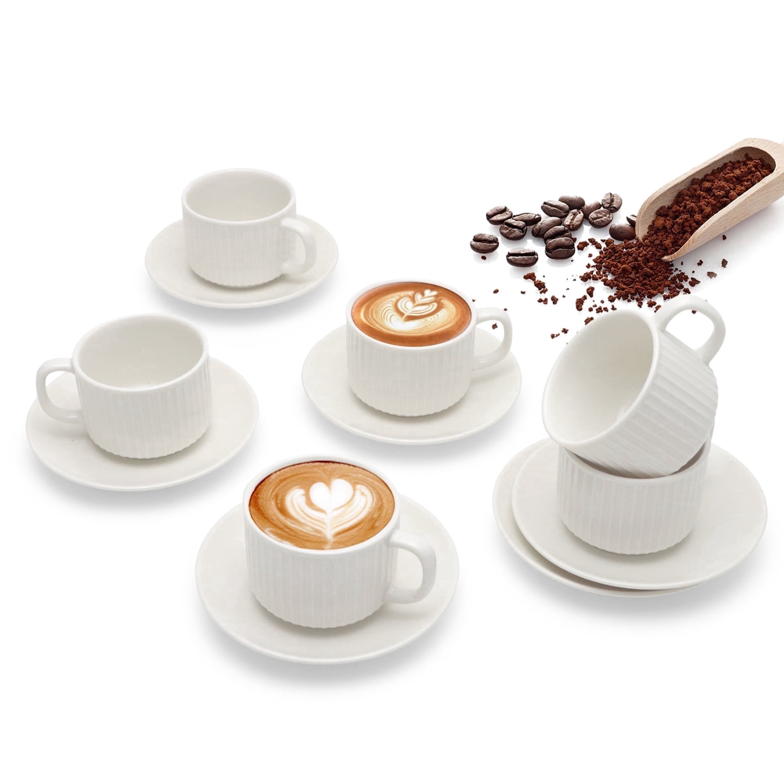 3oz Espresso Cups with Saucers, 85ml Porcelain Coffee Cups Set of 6 ...