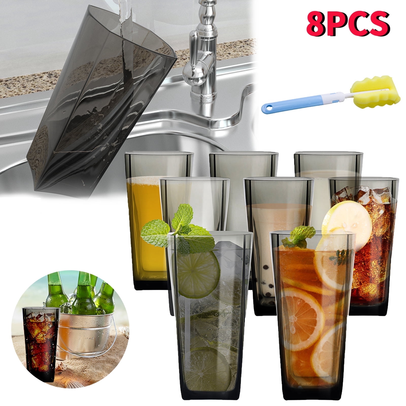 YTCYKJ 8 Pcs 600ML Re-usable Plastic Drinking Tumblers, Stackable ...
