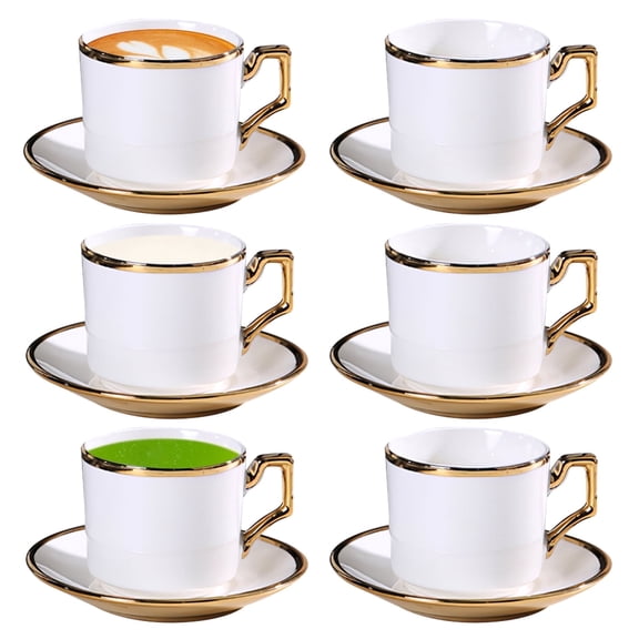 3 oz Espresso Cups with Saucers, 90ml Porcelain Coffee Cups Set of 6 , Coffee Mug for Coffee Drinks, Latte, Cafe Mocha,Tea,White