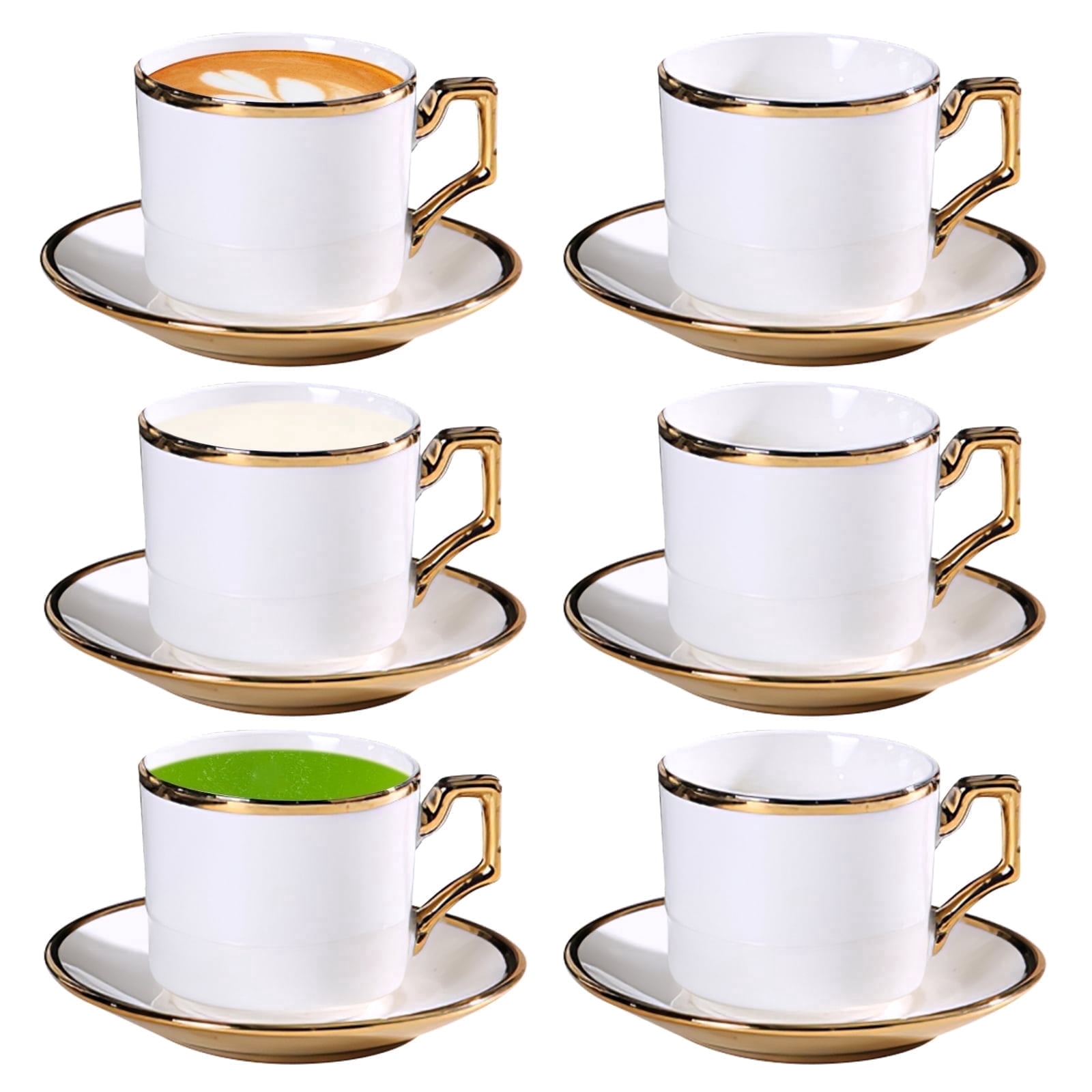 3oz Espresso Cups with Saucers, 90ml Porcelain Coffee Cups Set of 6 , Coffee Mug for Coffee Drinks, Latte, Cafe Mocha,Tea,White