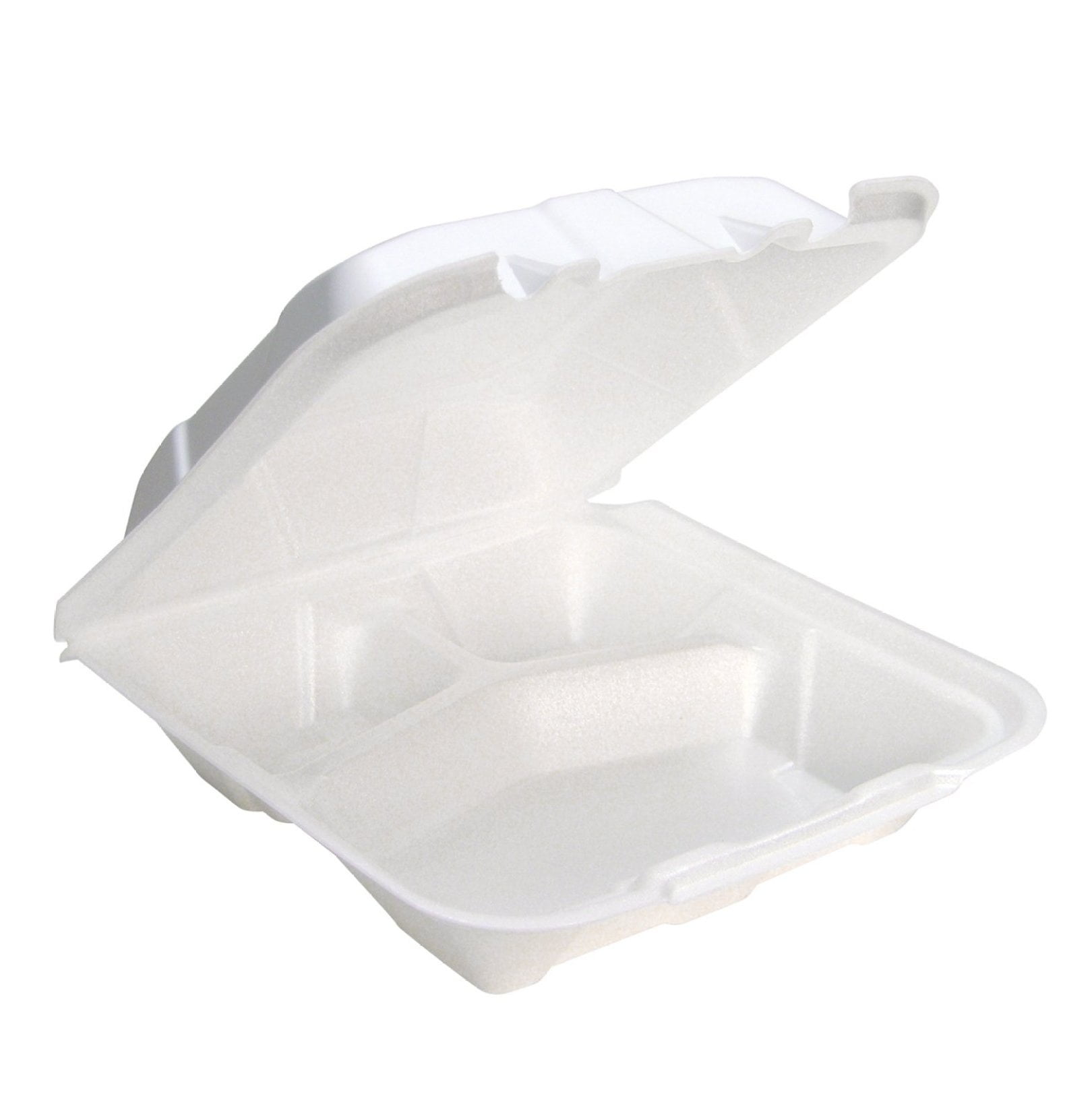 YTD19903 Foam Hinged Lid Containers, White, 9 x 9 x 3-1/4, 3-Compartment (Case of 150)