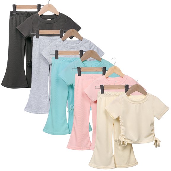 YTDSCS 1-10T Kids Girls Outfit Clothes 1-10T Toddler Baby Summer Short Sleeve Floral Tshirt Bell Botttoms Outfit Flared Pants Set