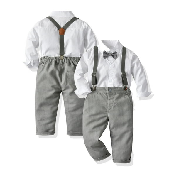YTDSCS 1-6Y Toddler Kids Boys Dress Shirt Shirts Overalls Outfit for Boys Children's Formal Gentleman Delicate Bow Tie White Shirt Grey Suspenders Dress Pants Suit