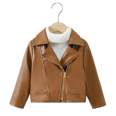 YTDSCS 1-7T Boys Girls Faux Leather Jackets for Toddler Kids Fall Winter Motorcycle Jackets with Oblique Zipper Coats Baby Casual Short Outerwear