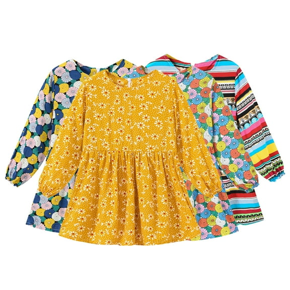 YTDSCS 1-7T Girls Spring Fall Dress Long Sleeve Dresses Swing Skater Casual Dresses Party Cute Outfits for Toddler Kids