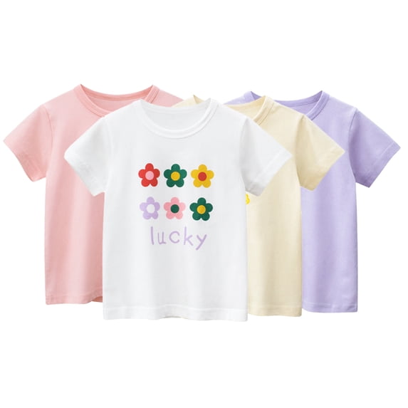 YTDSCS 1-8T Girls Casual T Shirt for Kids Baby Summer Print Tees Tops Cotton Short Sleeve Tshirt Clothes