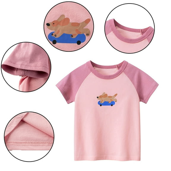 YTDSCS 1-8T Girls Short Sleeve T-Shirts for Baby Kids TShirts Cotton Fashion T-Shirt Tops Cartoon Crewneck T
