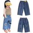 thumbnail image 1 of YTDSCS 1-8Years Girls Denim Pants Elastic Waist Wide Leg Jeans for Kids Toddler Baby Loose Fit Baggy Denim Pants, 1 of 9