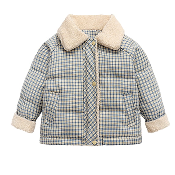 YTDSCS 2-10T Boys Girls Winter Down Jacket for Toddler Kids Sherpa Plaid Puffer Coats Baby Warm Zipper Snowsuit Outerwears