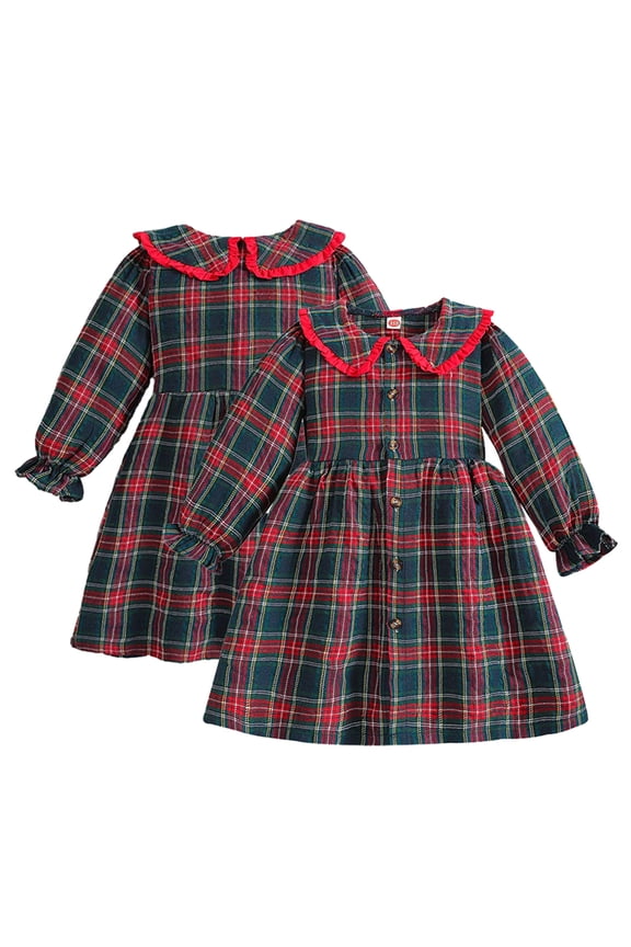 2-7Y Kids Toddler Girls Dress Long Sleeve Spring Fall Dress Plaid Dress Buffalo Plaid Cute Princess Dress