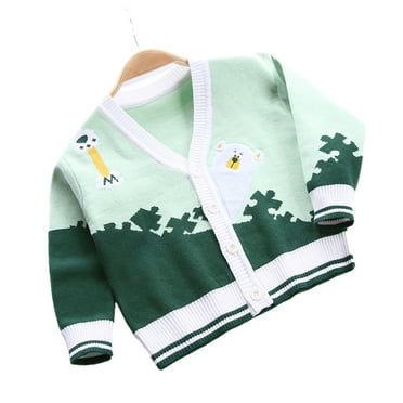 YTDSCS 2-8 Years Boys Girls Warm Knit Sweater for Kids Toddler Fall Winter V-Neck Cardigan Jacket Baby Embroidery Knit Tops Sweaters