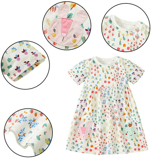 YTDSCS 2-8T Girls Floral Print Dress A-Line Short-Sleeved Princess Dress Summer Cotton Sundress for Kids Baby