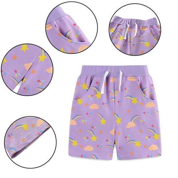 YTDSCS 2-8T Kids Baby Girls Shorts Printed Shorts Casua Short Pants Elastic Cartoon Rainbow Drawstring Comfy Fifth Pants Shorts