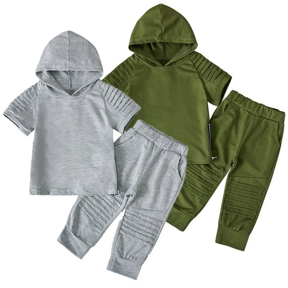 YTDSCS 2PCS Toddler Kids Boys Short Sleeve Sweatsuit Sweatpants Outfits 1-6Years Baby Summer Hoodie Sweatshirt+long Jogger Pants Little Boy Fashion Summer Track Suits