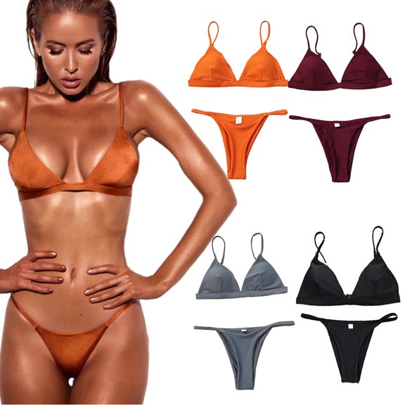 YTDSCS 2PCS Women Swimsuits Bikini 2 Piece(S M L Code),Women High Cut Bikini Swimwear Set Solid Colour