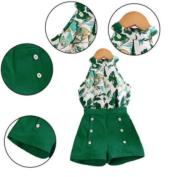 YTDSCS 2Pcs Girls'Summer Short Set for Kids Toddler,4-7 Years Old Sleeveless Floral Printed Pullover Top + Shorts Pant Stylish Clothes Set