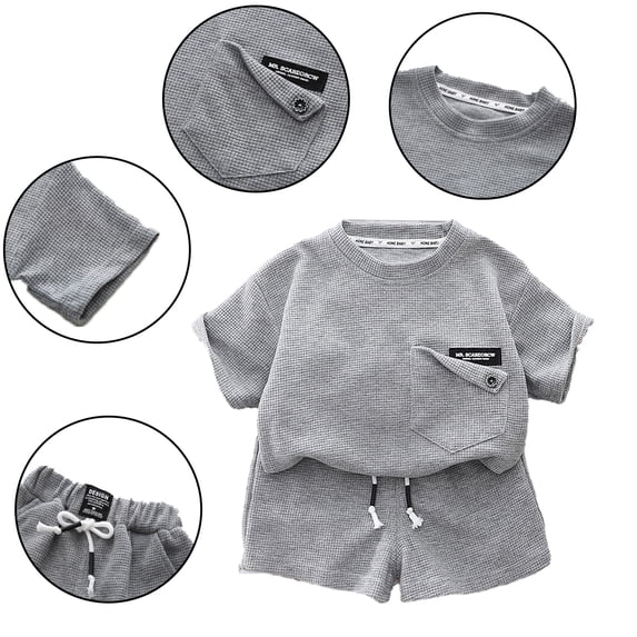 YTDSCS 2Pcs Toddler Baby Boys Summer Tracksuit Outfits Set 9 Months-5T Newborn Short Sleeve T-Shirt Shorts Set Kids Solid Color Sports Short Sleeved +Shorts Pant Sports Set