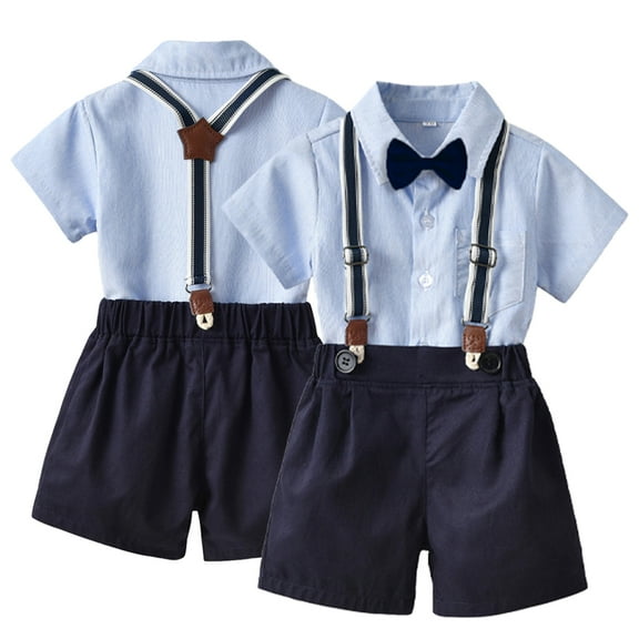 YTDSCS 2Pcs Toddler Kids Boys Summer Clothes Set 3 Months - 9 Years Short Sleeve Shirt with Bowtie   Suspender Shorts,Baby Boys Gentleman Suit Clothes