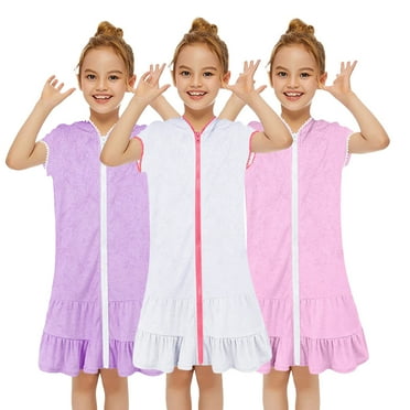 YTDSCS 3-10 Years Girls Beach Dress Summer Hoodie Swimsuit Toddler Cover-Up Short Sleeve Bathing Suit for Baby Kids