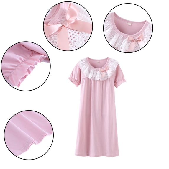 YTDSCS 3-14 Years Girls Short-Sleeved Nightgowns Summer Soft Cotton Pajama Sleep Dress for Toddler Kids Lace Summer Robe