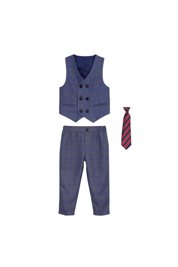 3PCS Boys Gentleman Suit Set for Kids Baby Vest+ Pants Necktie Youth Boys Formal Suit Fall Winter Outfit Performance Clothes 1-14 Years Old