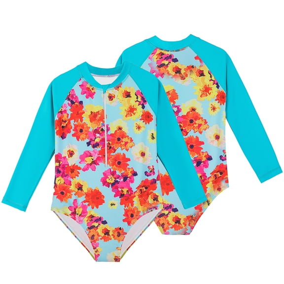 YTDSCS 4-12T Girls Long Sleeve Swimsuit One Piece Swimming Suit for Kids Toddler Printing Swimwear Baby Sport Beach Bathing Suits Swimwear with Zipper