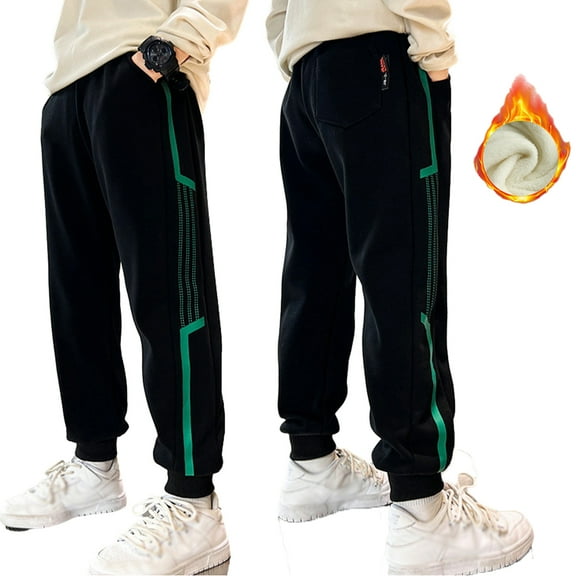 YTDSCS 4-14T Boys Fleece Sweatpants for Kids Toddler Padded Sport Jogger Pants Teenagers Boys Fall Winter Warm Trousers