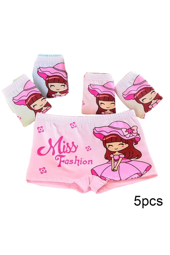 5PCS Girls Underwear Boxer for Toddler Baby Cute Cartoon Briefs Kids Cotton Four Corners Shorts Underpants for Girls Size 2-12T