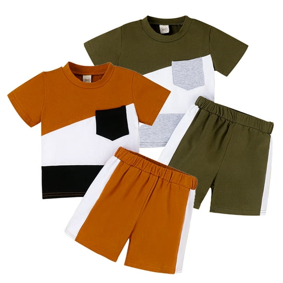 YTDSCS 6 Months-4 Years Boys Girls T-Shirts Tops + Solid Colour Shorts Set 2PCS,Baby Toddler Summer Casual 2 Piece Colour Blocking Crewneck Outfits