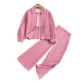 thumbnail image 1 of YTDSCS 8-12T Kids Girls Clothing Sets Button Shirt Top and Wide Leg Pants 2 Piece Comfortable Breathable Outfits, 1 of 8