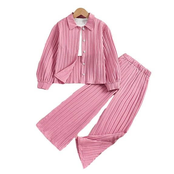 YTDSCS 8-12T Kids Girls Clothing Sets Button Shirt Top and Wide Leg Pants 2 Piece Comfortable Breathable Outfits