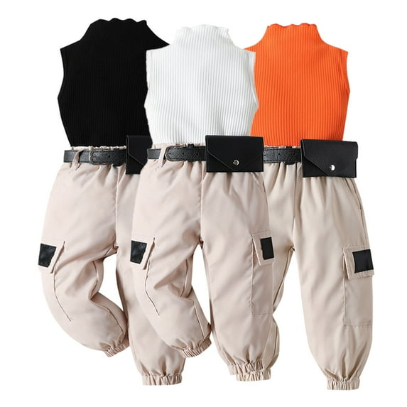 YTDSCS Baby Boys Girls Clothes Set Summer Toddler Sleeveless Solid Colour Vest Sweatpants Belt Three Piece Outfits 12 Months-5 Years