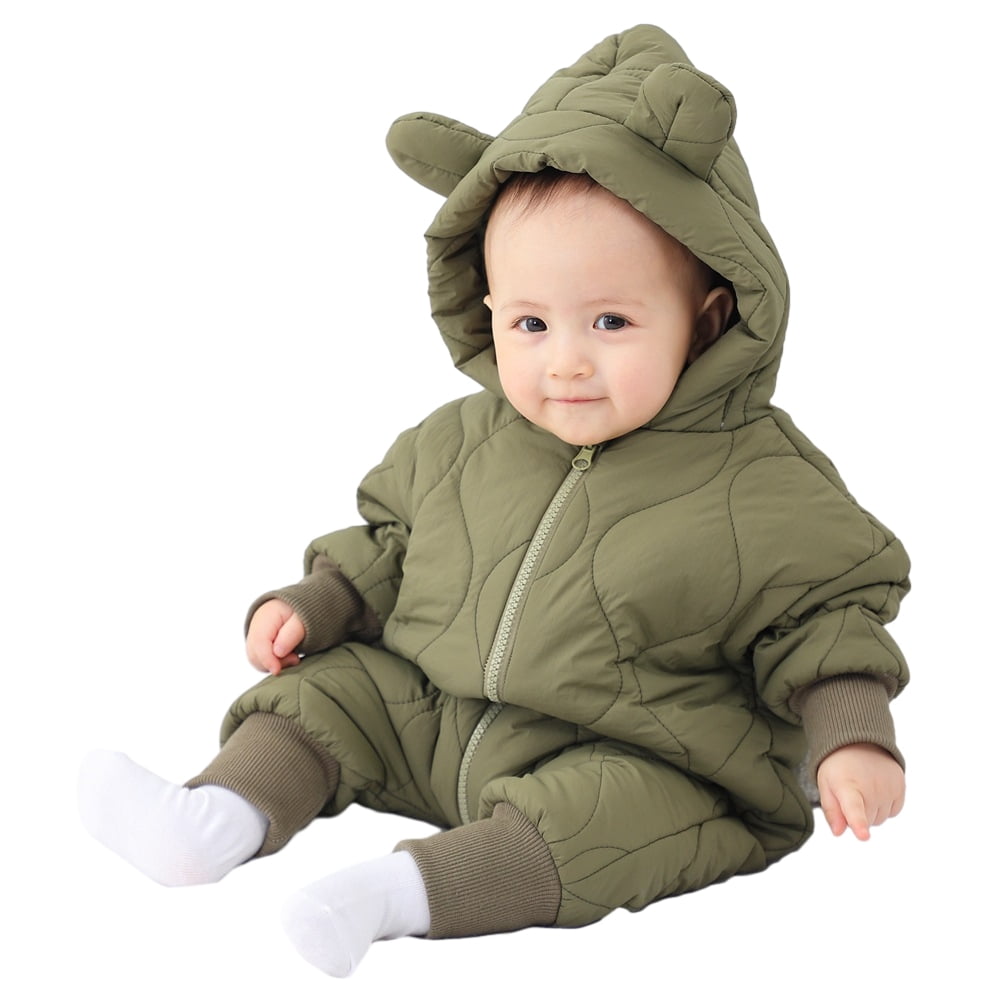 YTDSCS Baby Boys Girls Ears Hooded Bodysuit Infant Zipper Fleece Jumpsuit Newborn Long Sleeve Warm Onesies Fall Winter Cotton Clothes Outfit for 0-12 Months