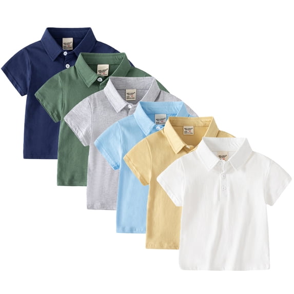YTDSCS Baby Boys Solid Color Polo Shirt Kids Short Sleeves Button down T-Shirt Toddler Summer Casual Lapel Cotton Tees for Boys 1-6 Years