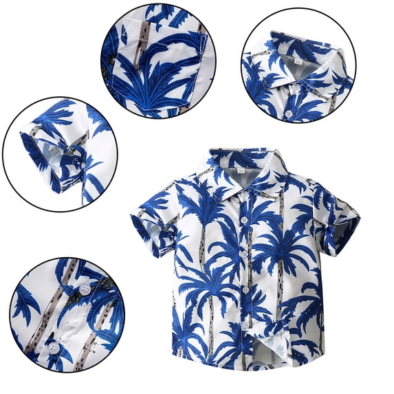 YTDSCS Baby Boys Summer Short Sleeve Shirt for Kids Printed Coconut Beach Tops Toddler Lapel Dress Shirt for Boys 1-6T