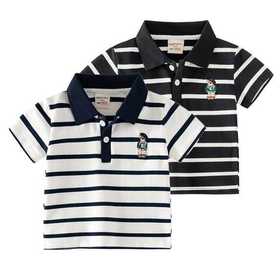 YTDSCS Baby Boys Summer Tees Tops Short Sleeve Cotton T Shirts 1-8 Years Lapel Striped Shirt for Toddler Kids