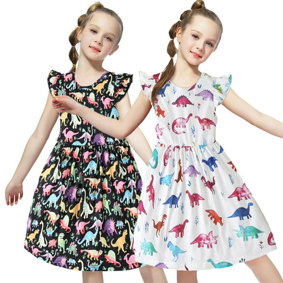 YTDSCS Baby Girls Printed Princess Dress Toddler Casual Flutter Sleeve Swing Sundress Kids Summer Light Dresses for Girls 18 Months-6 Years
