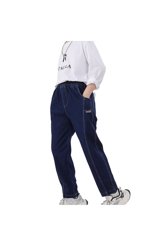 Baby Kids Boy's Girls Denim Pants Casual Straight Leg Jeans Loose Spring Fall Teen Cowboy Trousers with Pockets 3-15 Years