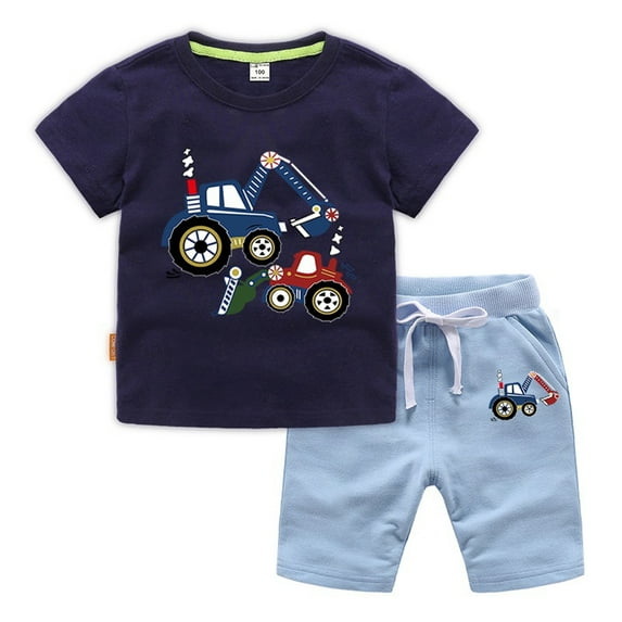 YTDSCS Baby Kids Boys 2Pcs T Shirt Clothes Outfits Summer Short Sleeve Excavator T-shirt Tops+ Shorts 1T 2T 3T 4T 5T 6T 7T 8T Boy Casual Outfits