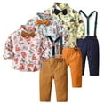 thumbnail image 1 of YTDSCS Baby Kids Boys Formal Outfit Toddler Infant Boys Long Sleeves Gentleman Set 6 Months -10 Years Dinosaur Print Shirt+Suspender Pants+Bow Tie Wedding Suit, 1 of 9