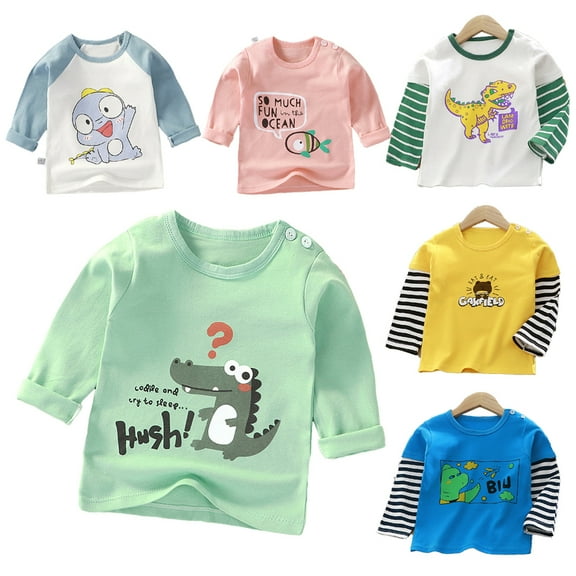 YTDSCS Baby Kids Boys Girls Undershirts Long Sleeve Shirts Baby Delicate Cotton Cute Cartoon Spring and Autumn Round Collar for 12M-7Y