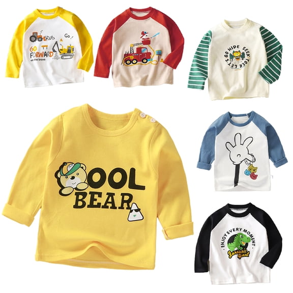 YTDSCS Baby Kids Boys Girls Undershirts Long Sleeve Shirts New High Quality Cotton Fashion Crewneck Cartoon Top Base for 12M-7Y